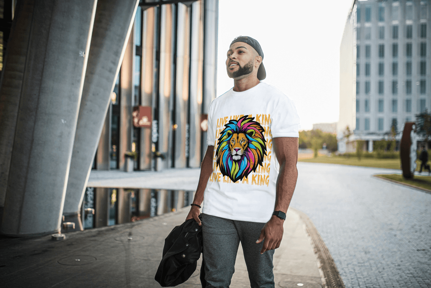 Colorful Lion Live Like A King: Vibrant Graphic Tee - Essentia Attire