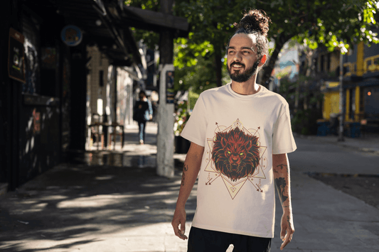 Geometric Lion Beast: Sacred Geometry Animal Graphic Tee - Essentia Attire