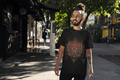 Geometric Lion Beast: Sacred Geometry Animal Graphic Tee - Essentia Attire