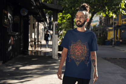 Geometric Lion Beast: Sacred Geometry Animal Graphic Tee - Essentia Attire