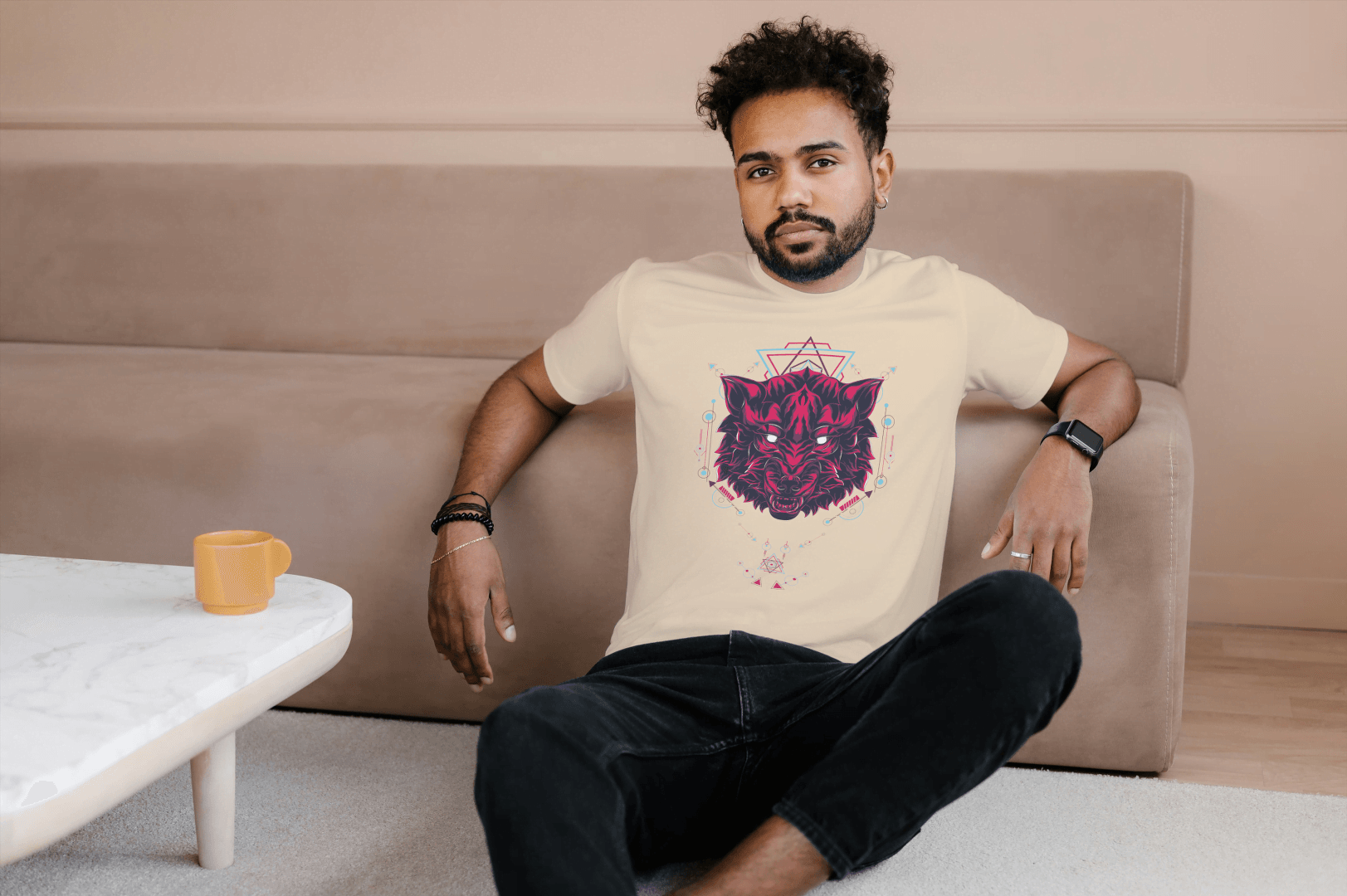 Geometric Wolf Head: Cyber Wolf Graphic Tee - Essentia Attire