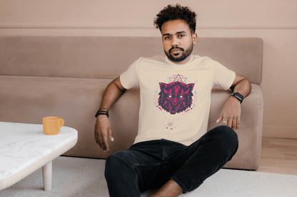 Geometric Wolf Head: Cyber Wolf Graphic Tee - Essentia Attire