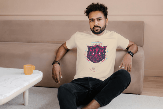 Geometric Wolf Head: Cyber Wolf Graphic Tee - Essentia Attire