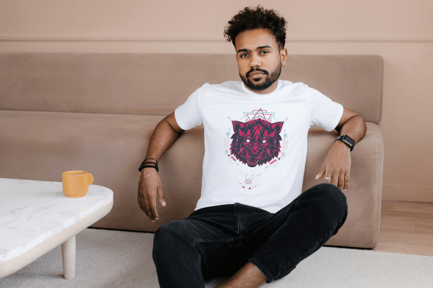 Geometric Wolf Head: Cyber Wolf Graphic Tee - Essentia Attire