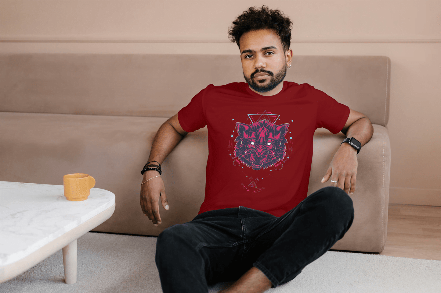 Geometric Wolf Head: Cyber Wolf Graphic Tee - Essentia Attire