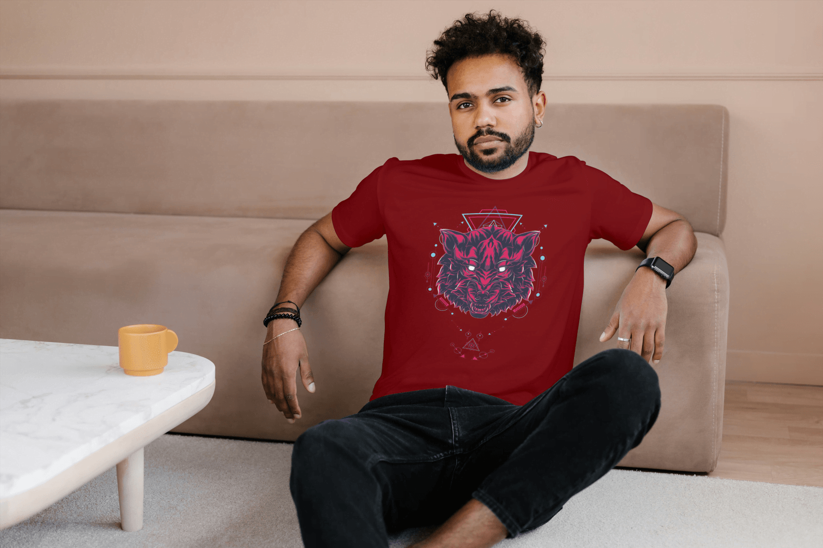 Geometric Wolf Head: Cyber Wolf Graphic Tee - Essentia Attire