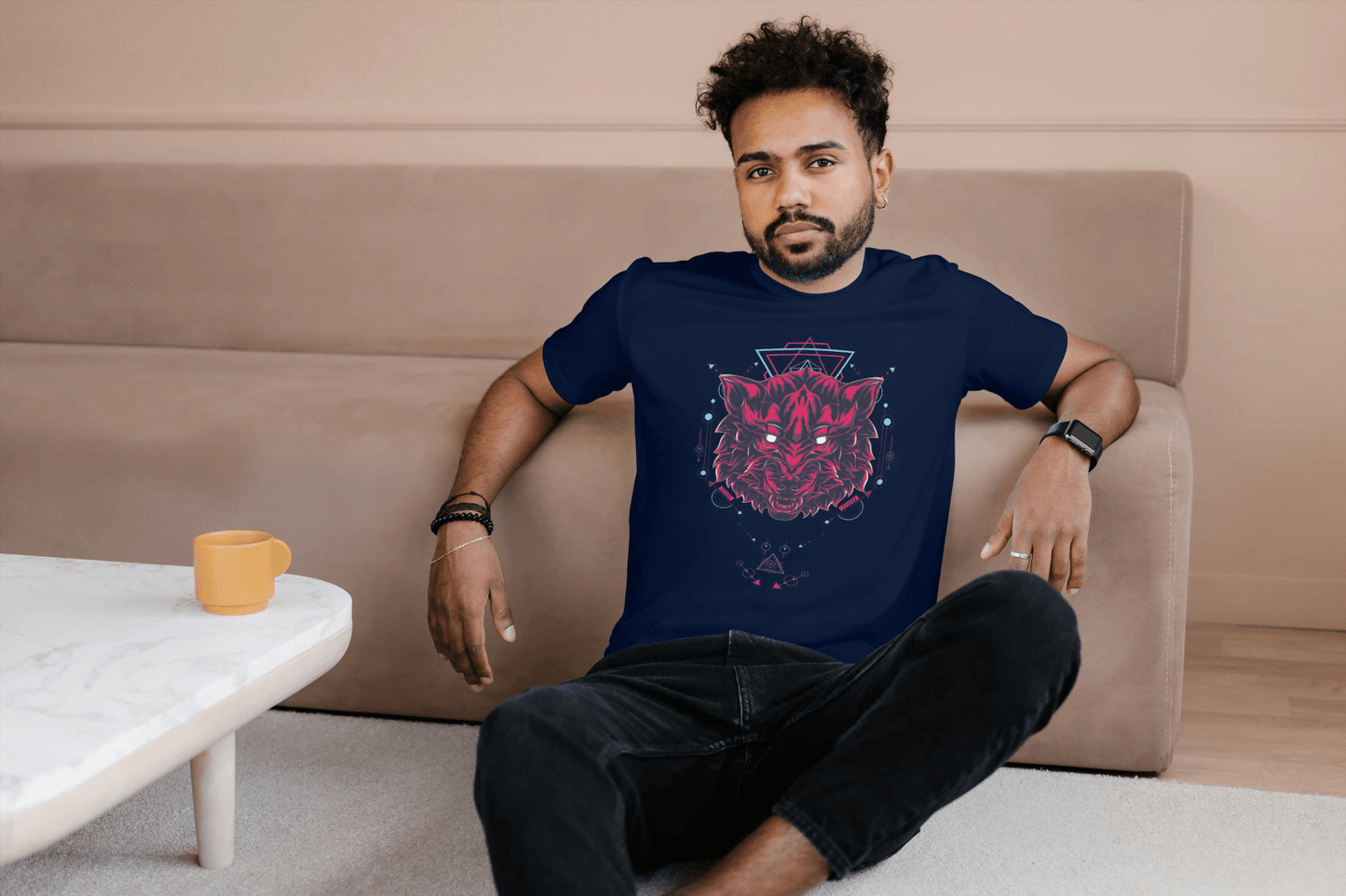 Geometric Wolf Head: Cyber Wolf Graphic Tee - Essentia Attire