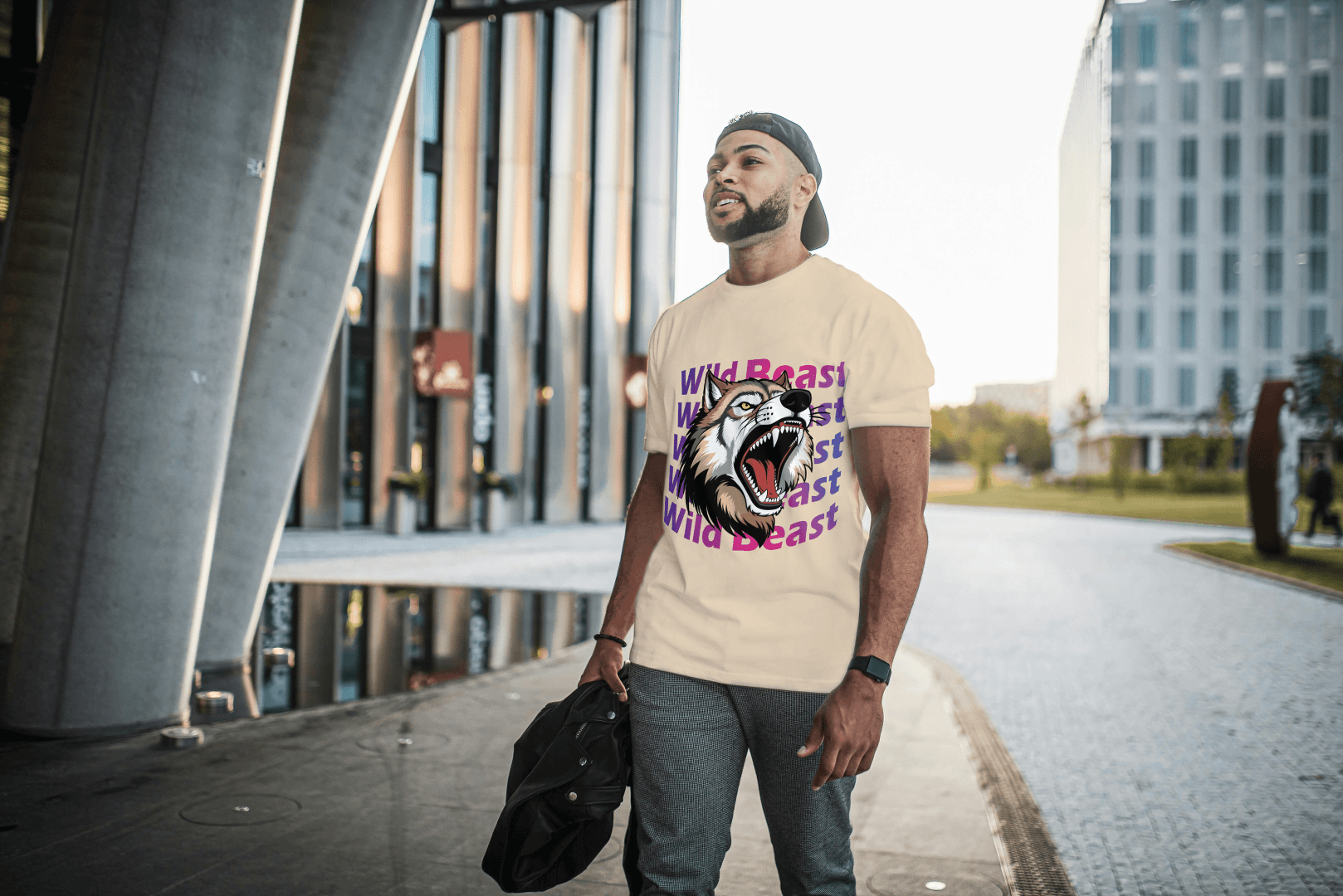 Wild Beast Wolf Howl: Aggressive Wolf Gradient Tee - Essentia Attire
