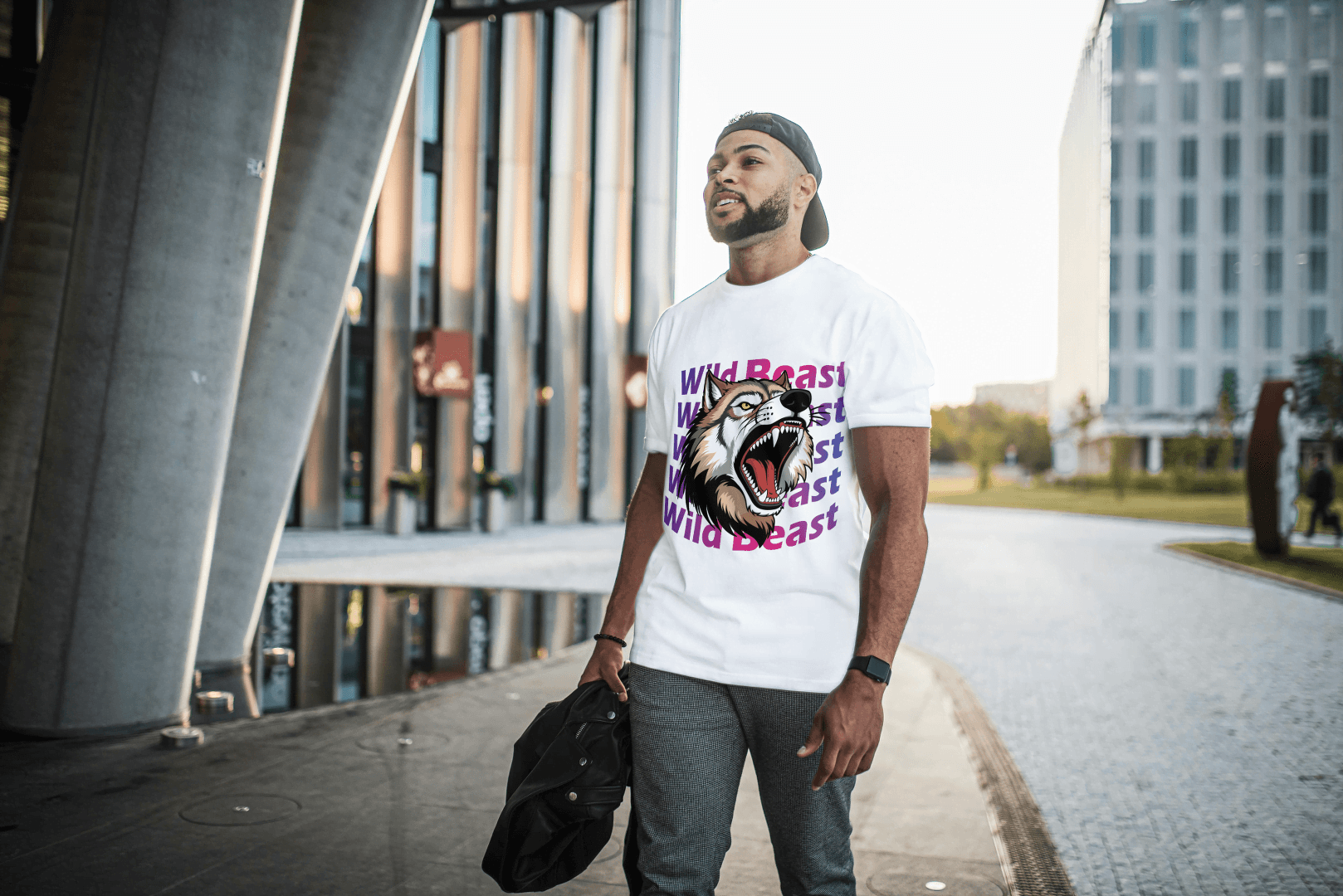 Wild Beast Wolf Howl: Aggressive Wolf Gradient Tee - Essentia Attire