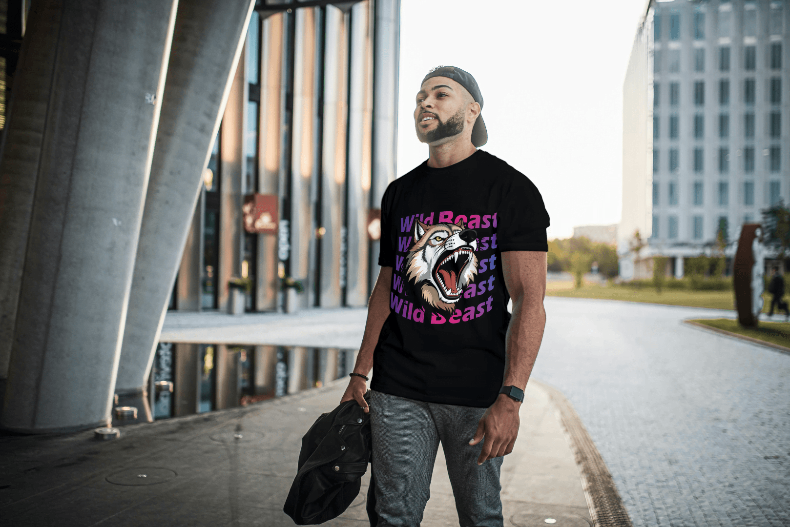Wild Beast Wolf Howl: Aggressive Wolf Gradient Tee - Essentia Attire