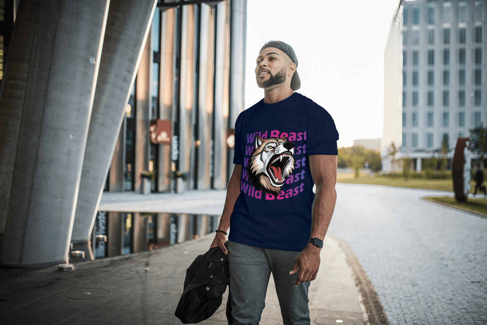 Wild Beast Wolf Howl: Aggressive Wolf Gradient Tee - Essentia Attire