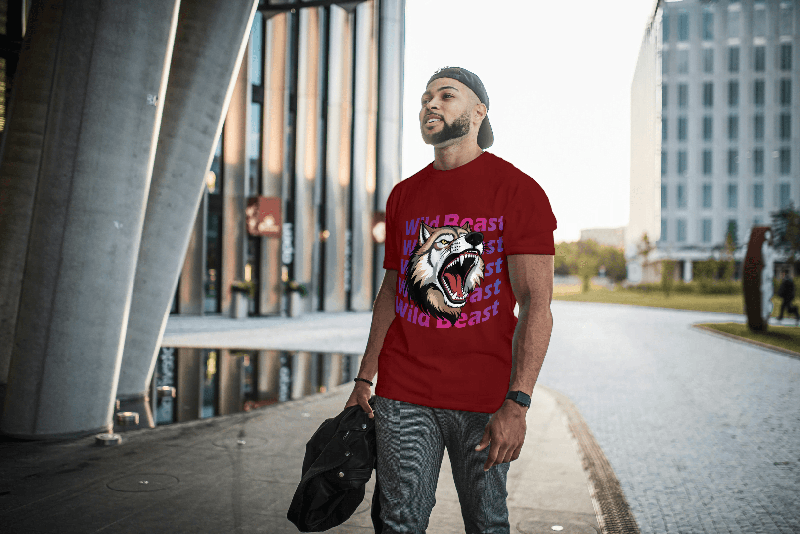Wild Beast Wolf Howl: Aggressive Wolf Gradient Tee - Essentia Attire