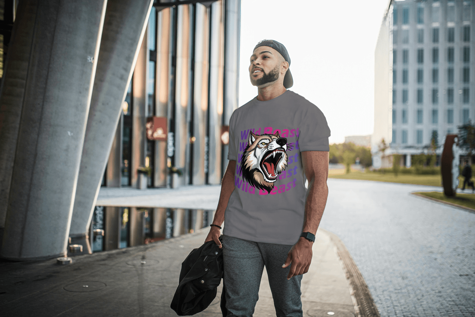 Wild Beast Wolf Howl: Aggressive Wolf Gradient Tee - Essentia Attire