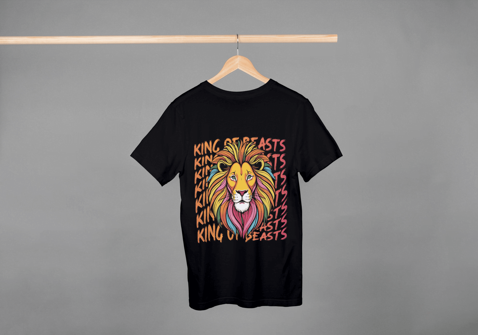 Colorful King of Beasts: Vibrant Lion Graphic Tee - Essentia Attire