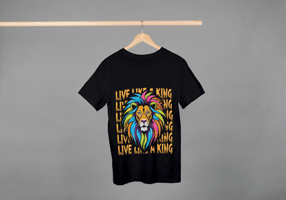 Colorful Lion Live Like A King: Vibrant Graphic Tee - Essentia Attire