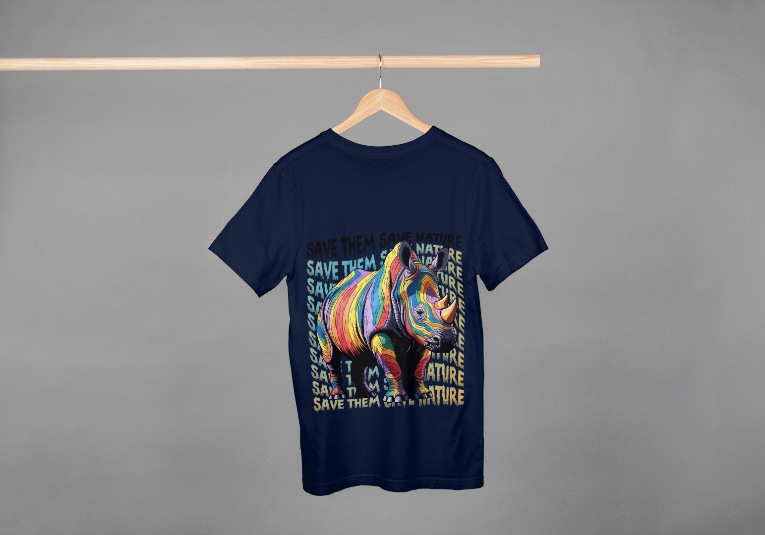 Colorful Rhino Conservation: "Save Them Save Nature" Graphic Tee - Essentia Attire