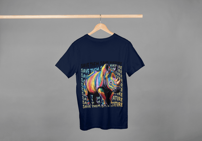 Colorful Rhino Conservation: "Save Them Save Nature" Graphic Tee - Essentia Attire