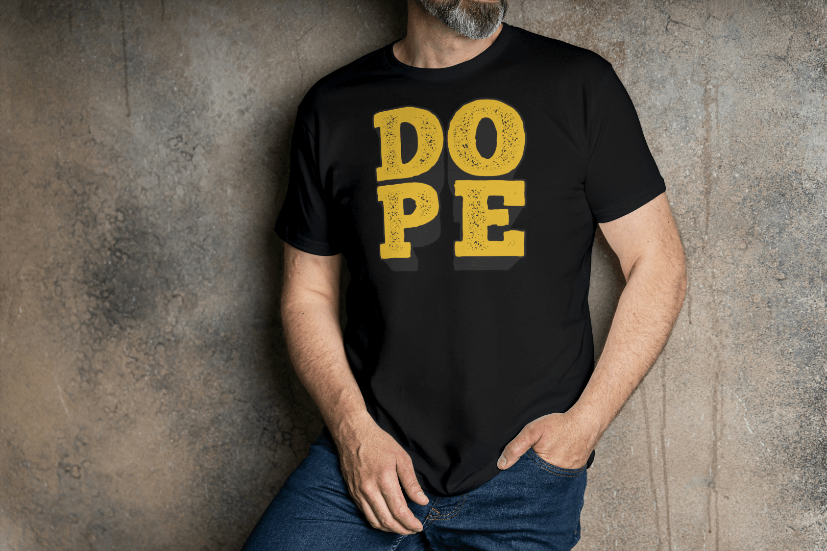 DOPE: Textured Yellow Print Black T-Shirt - Essentia Attire