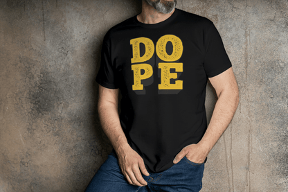 DOPE: Textured Yellow Print Black T-Shirt - Essentia Attire