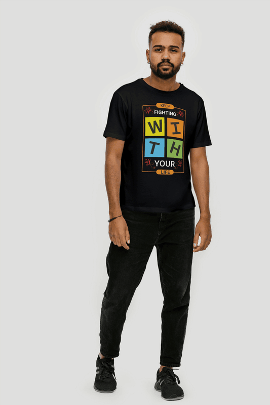 Black Motivational Fighter: Life's Challenges Design - Essentia Attire