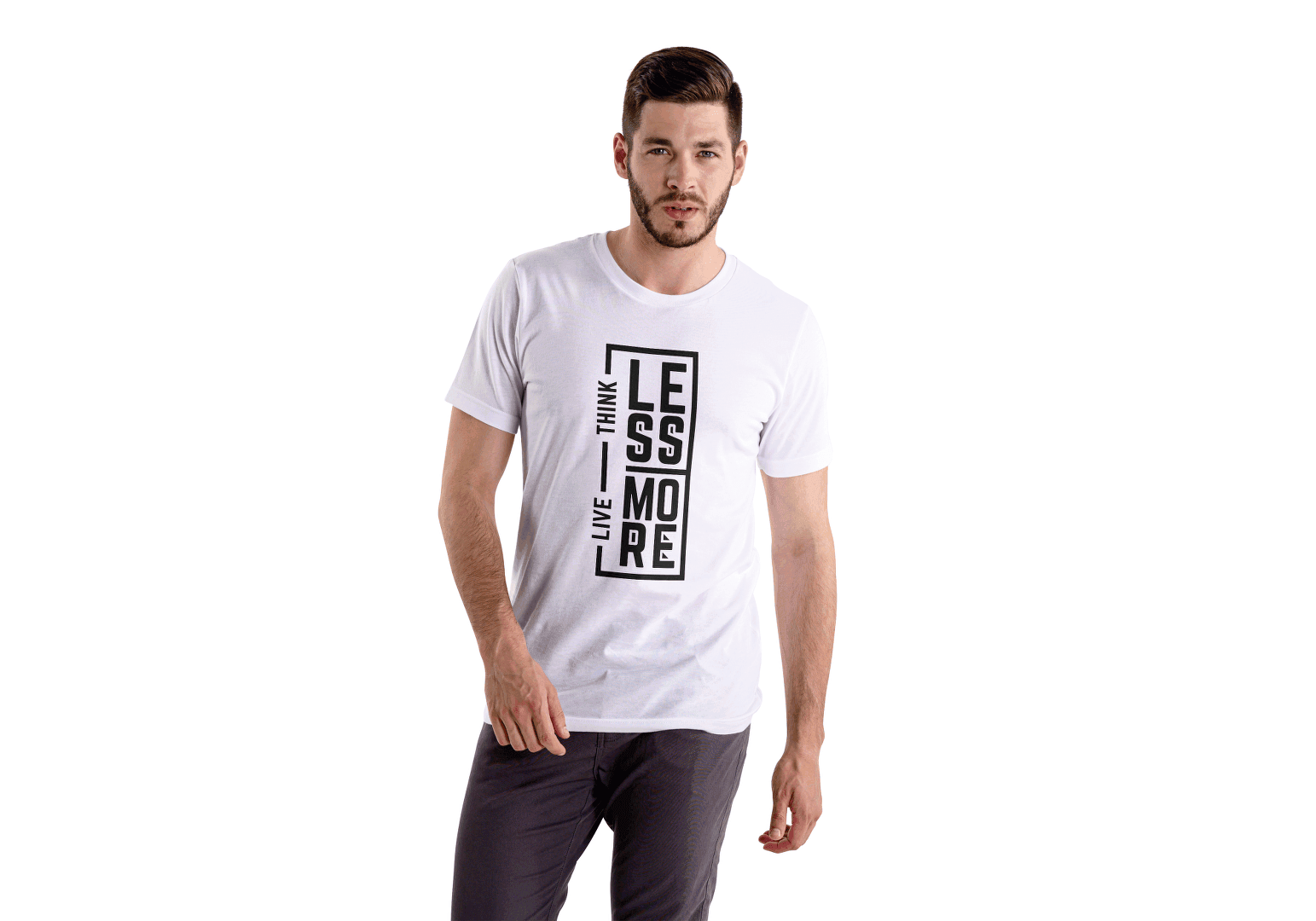 Think Less Live More Vertical Text Tee - Essentia Attire