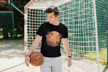 Basketball Sunset Graphic: Tropical Sports Tee - Essentia Attire