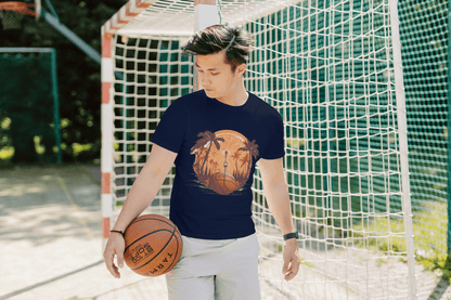 Basketball Sunset Graphic: Tropical Sports Tee - Essentia Attire