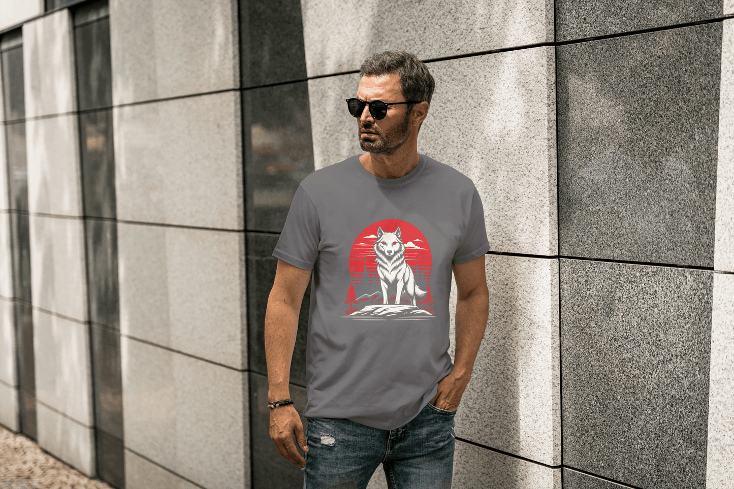 Red Moon Wolf: Mystical Animal Graphic Tee - Essentia Attire