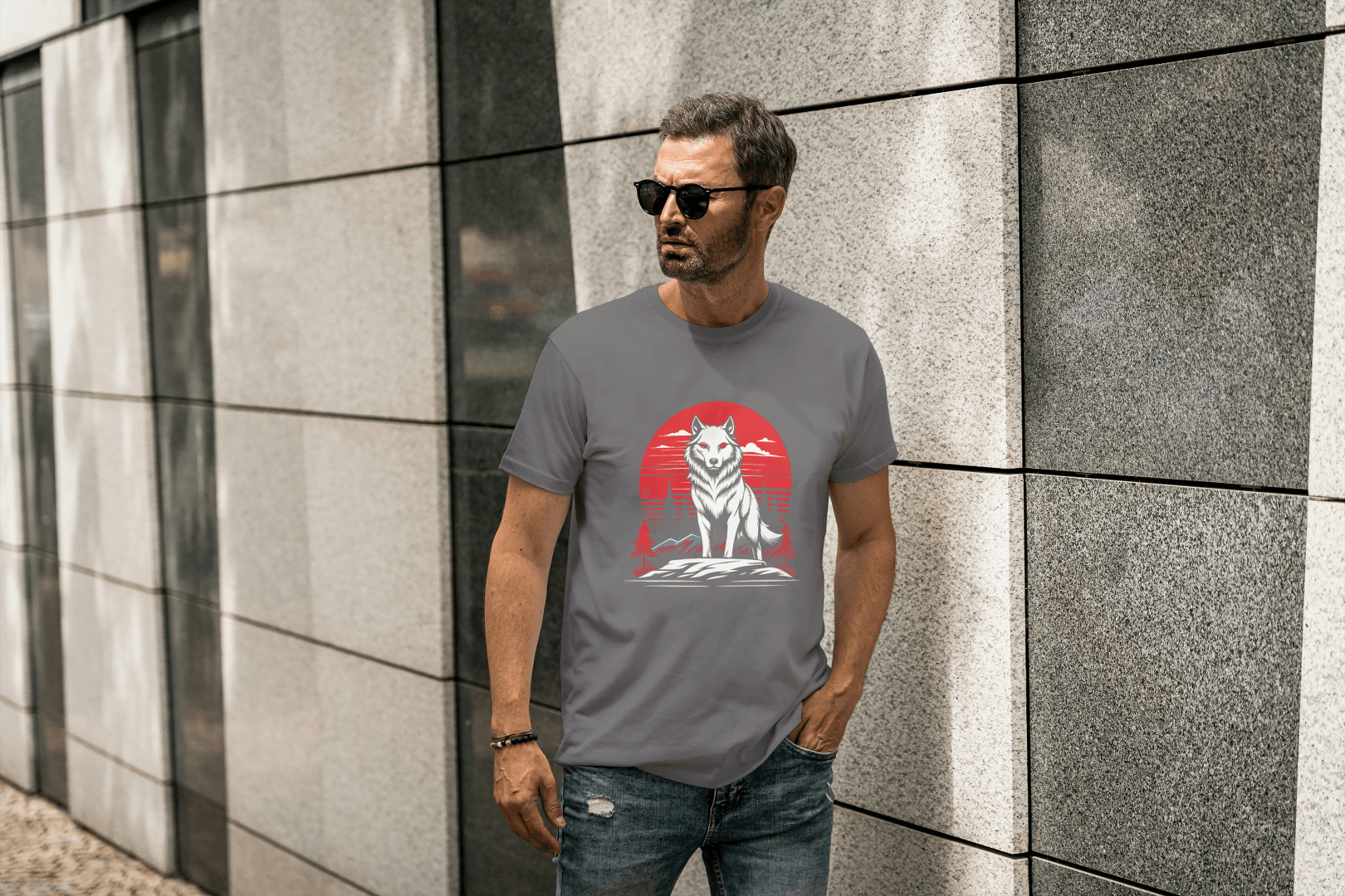 Red Moon Wolf: Mystical Animal Graphic Tee - Essentia Attire