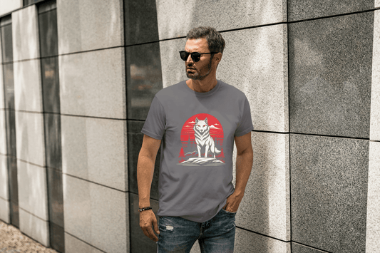 Red Moon Wolf: Mystical Animal Graphic Tee - Essentia Attire