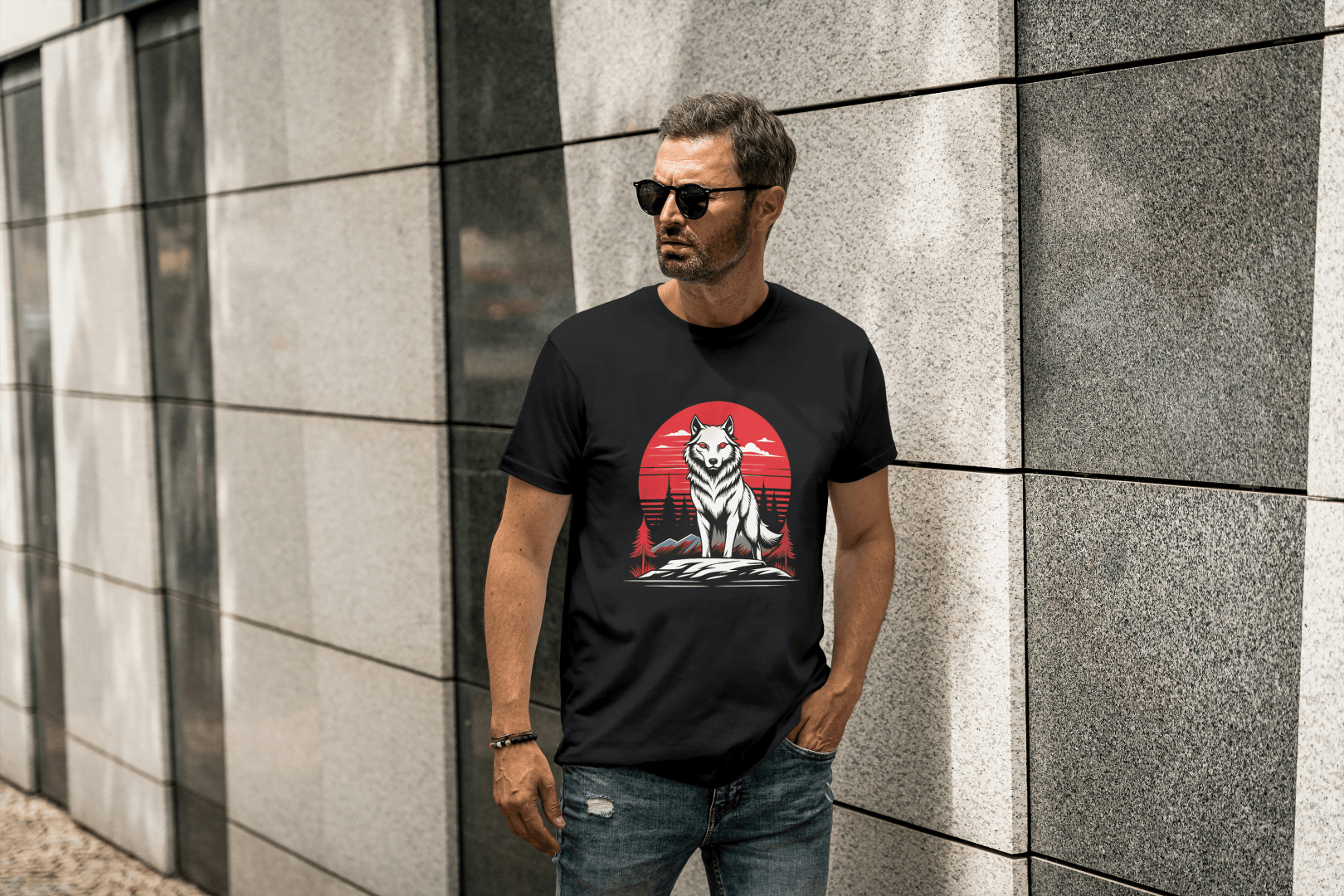 Red Moon Wolf: Mystical Animal Graphic Tee - Essentia Attire
