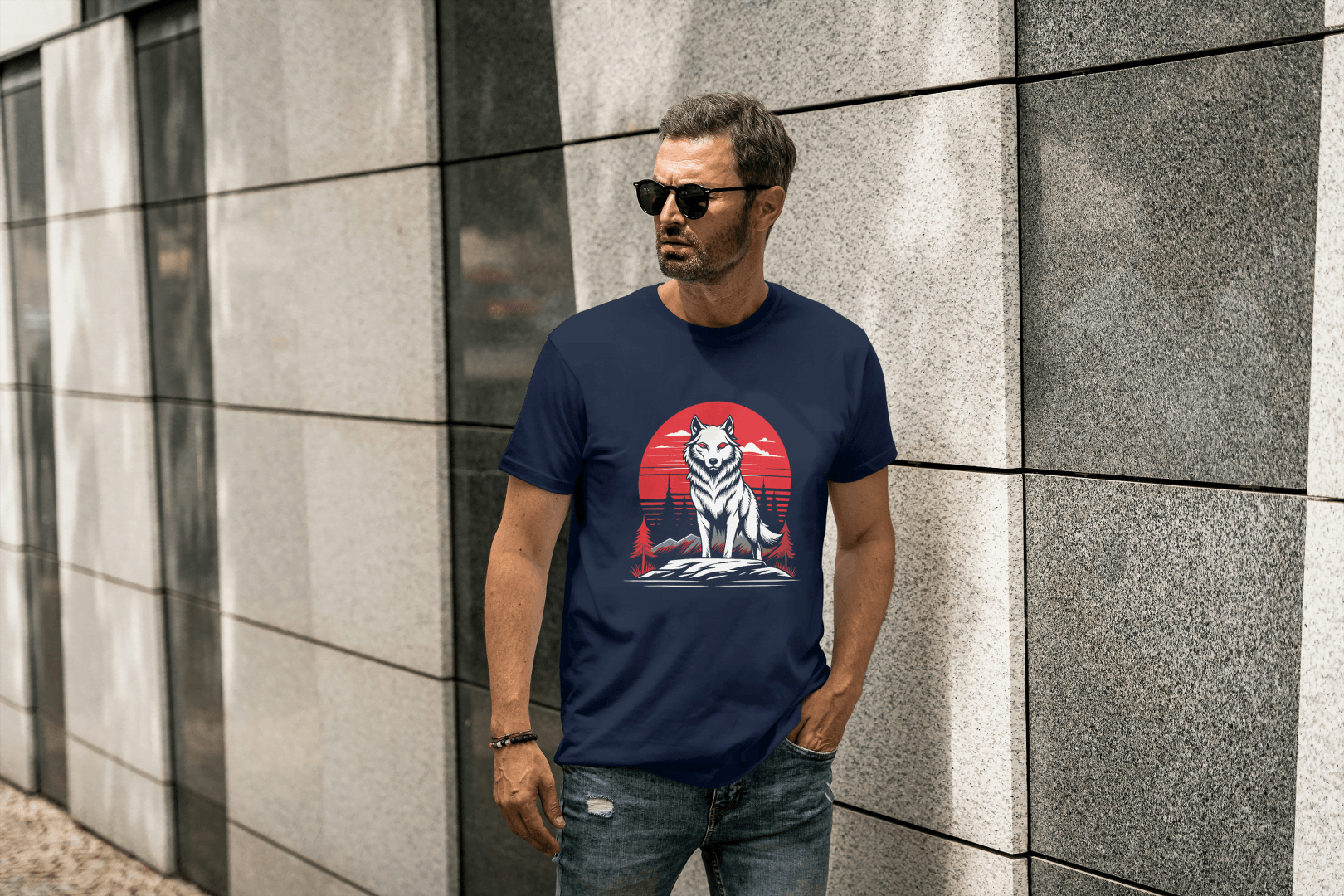Red Moon Wolf: Mystical Animal Graphic Tee - Essentia Attire