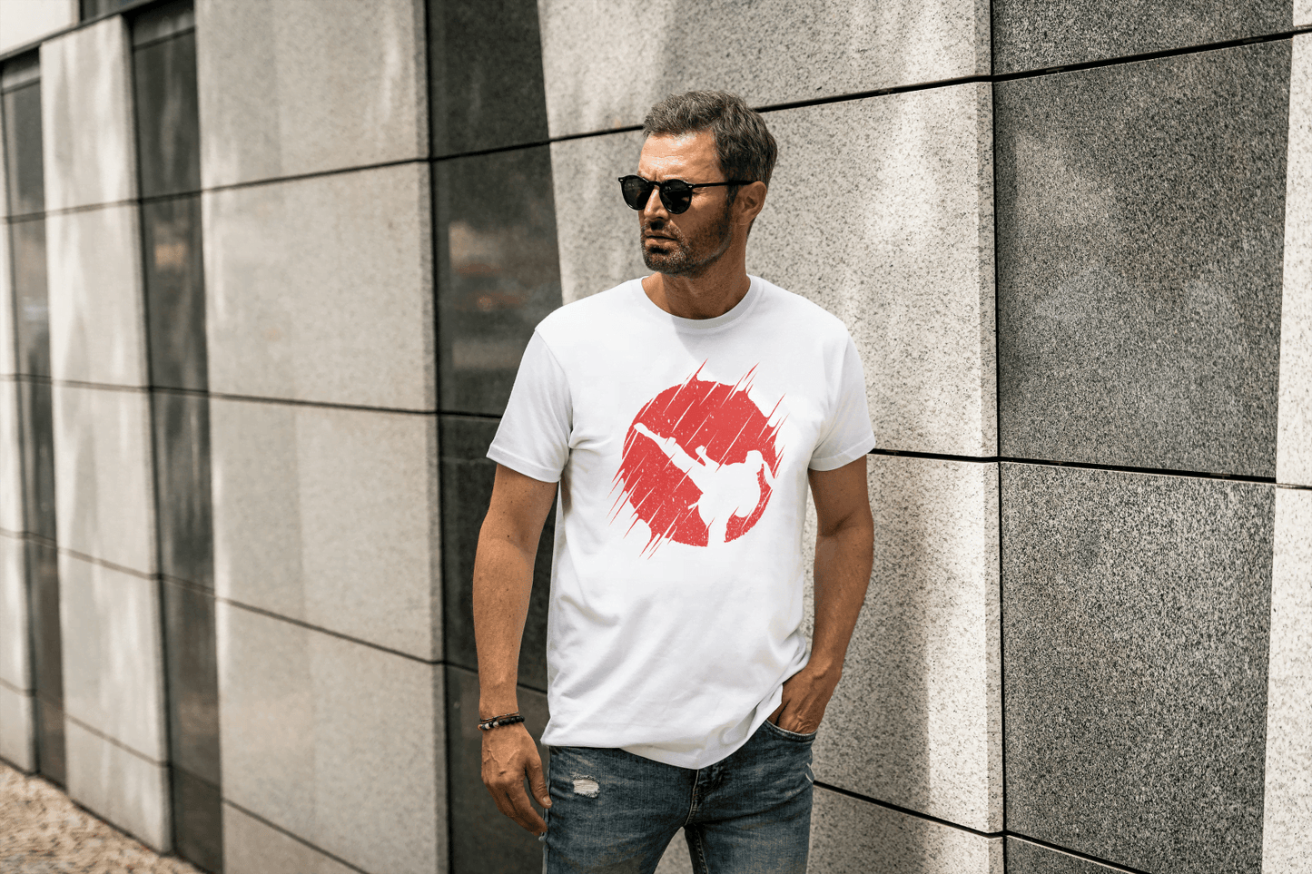 Martial Arts Kick Graphic: Dynamic Action Tee - Essentia Attire