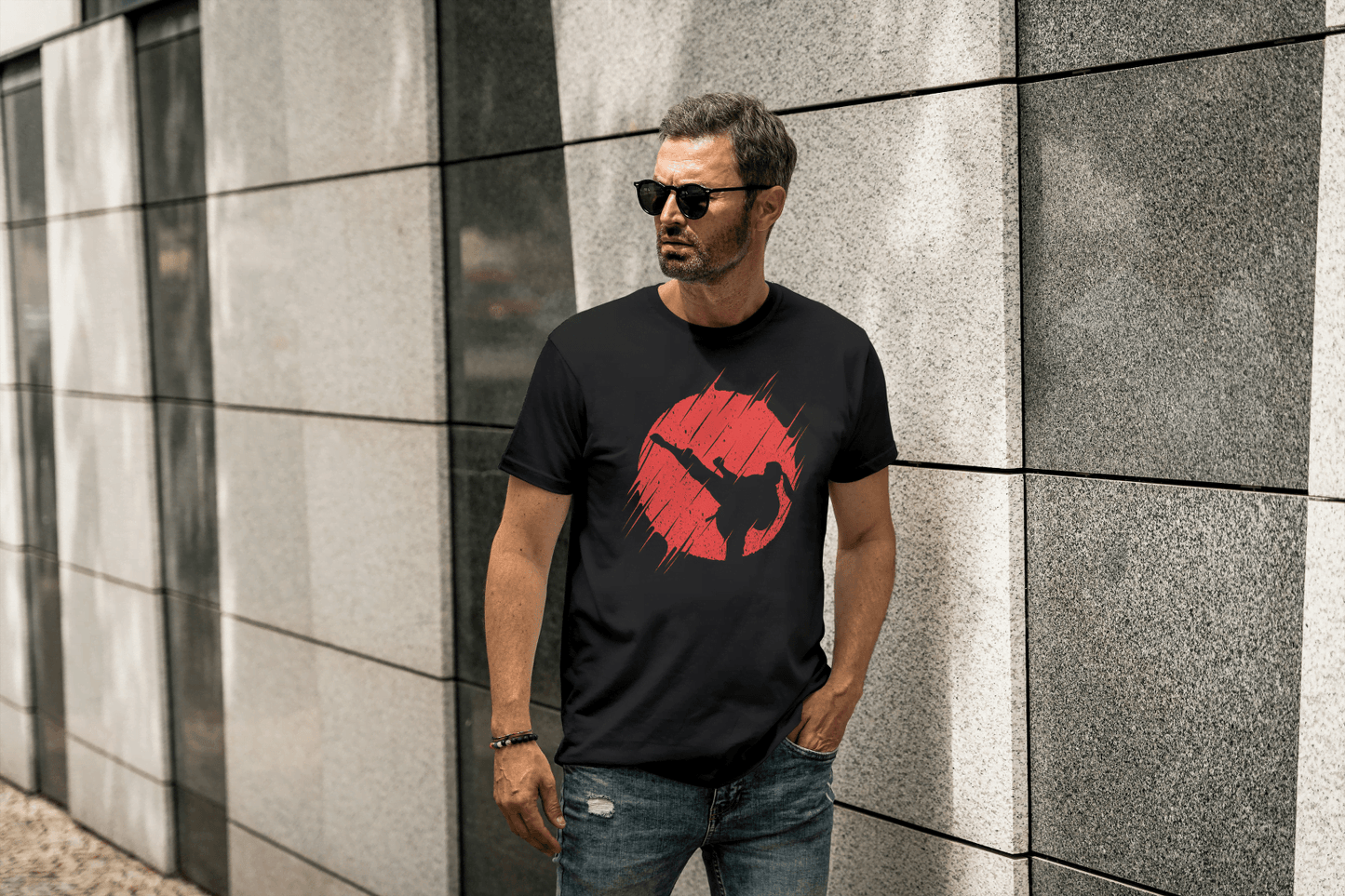 Martial Arts Kick Graphic: Dynamic Action Tee - Essentia Attire
