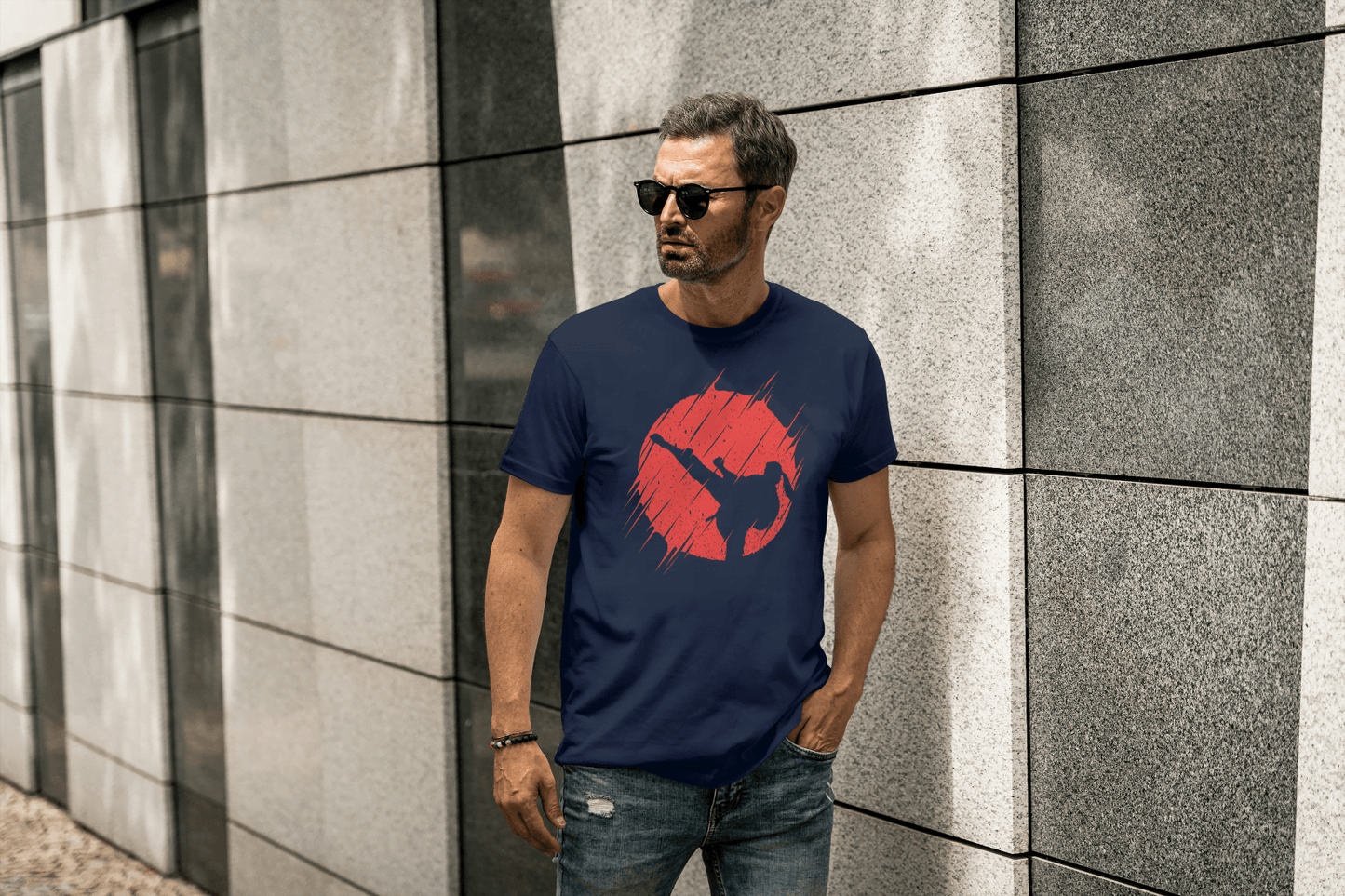 Martial Arts Kick Graphic: Dynamic Action Tee - Essentia Attire
