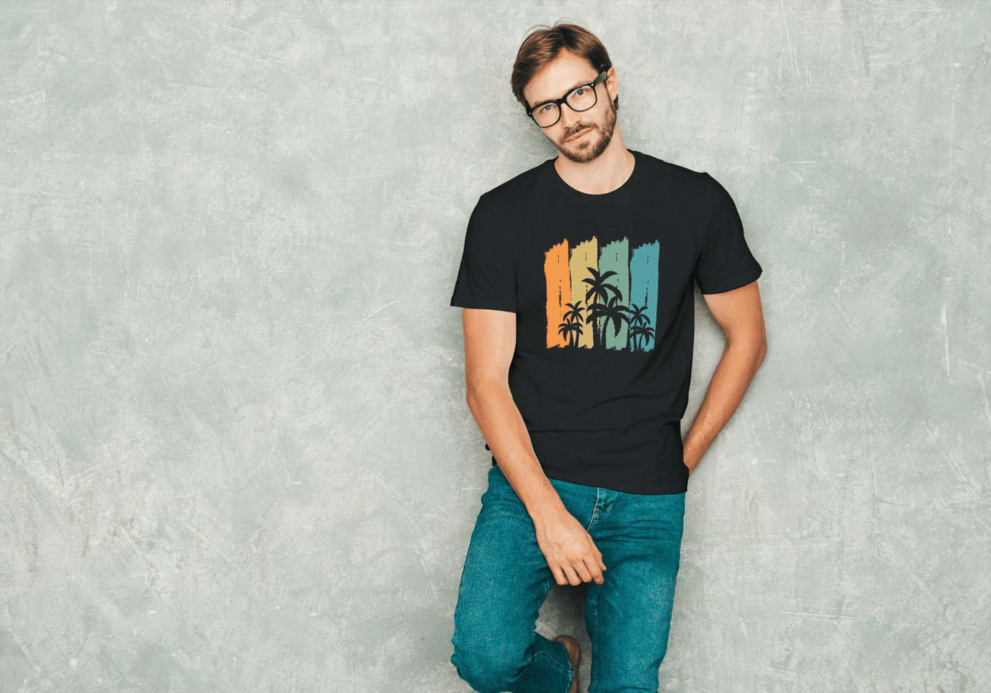 Tropical Palm Tree Stripes: Abstract Sunset Beach Tee - Essentia Attire