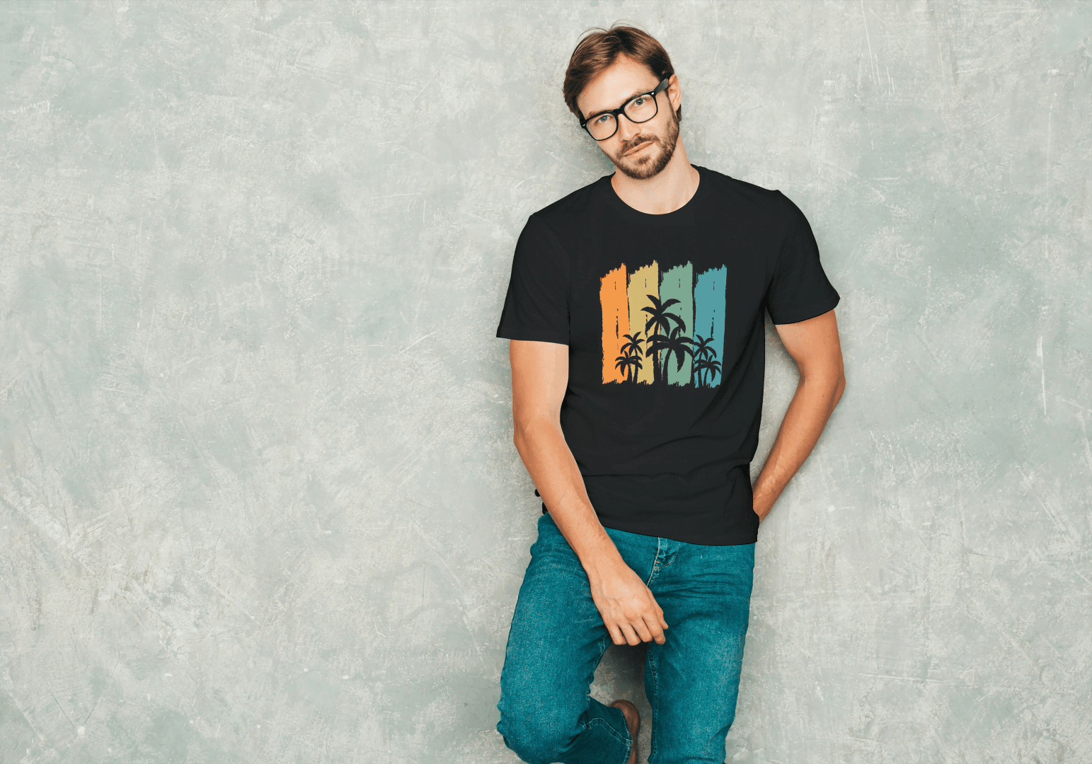 Tropical Palm Tree Stripes: Abstract Sunset Beach Tee - Essentia Attire