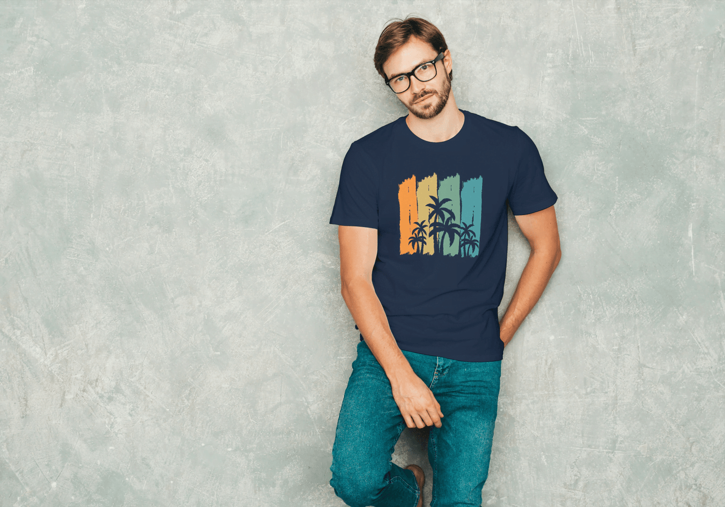 Tropical Palm Tree Stripes: Abstract Sunset Beach Tee - Essentia Attire