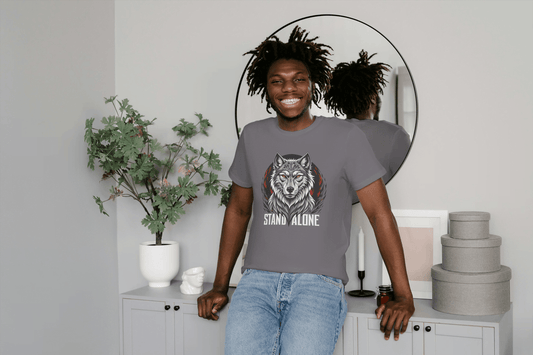 Stand Alone Wolf Tee: Red Eyes Alpha Graphic - Essentia Attire