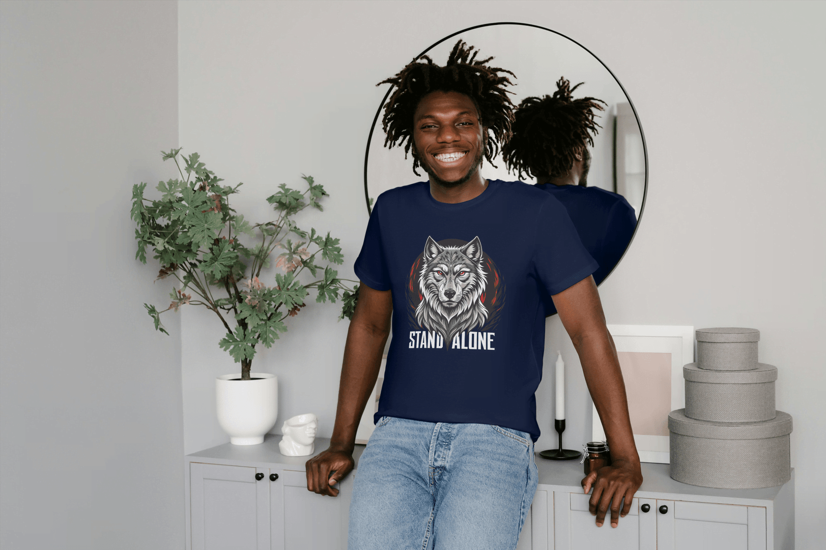 Stand Alone Wolf Tee: Red Eyes Alpha Graphic - Essentia Attire