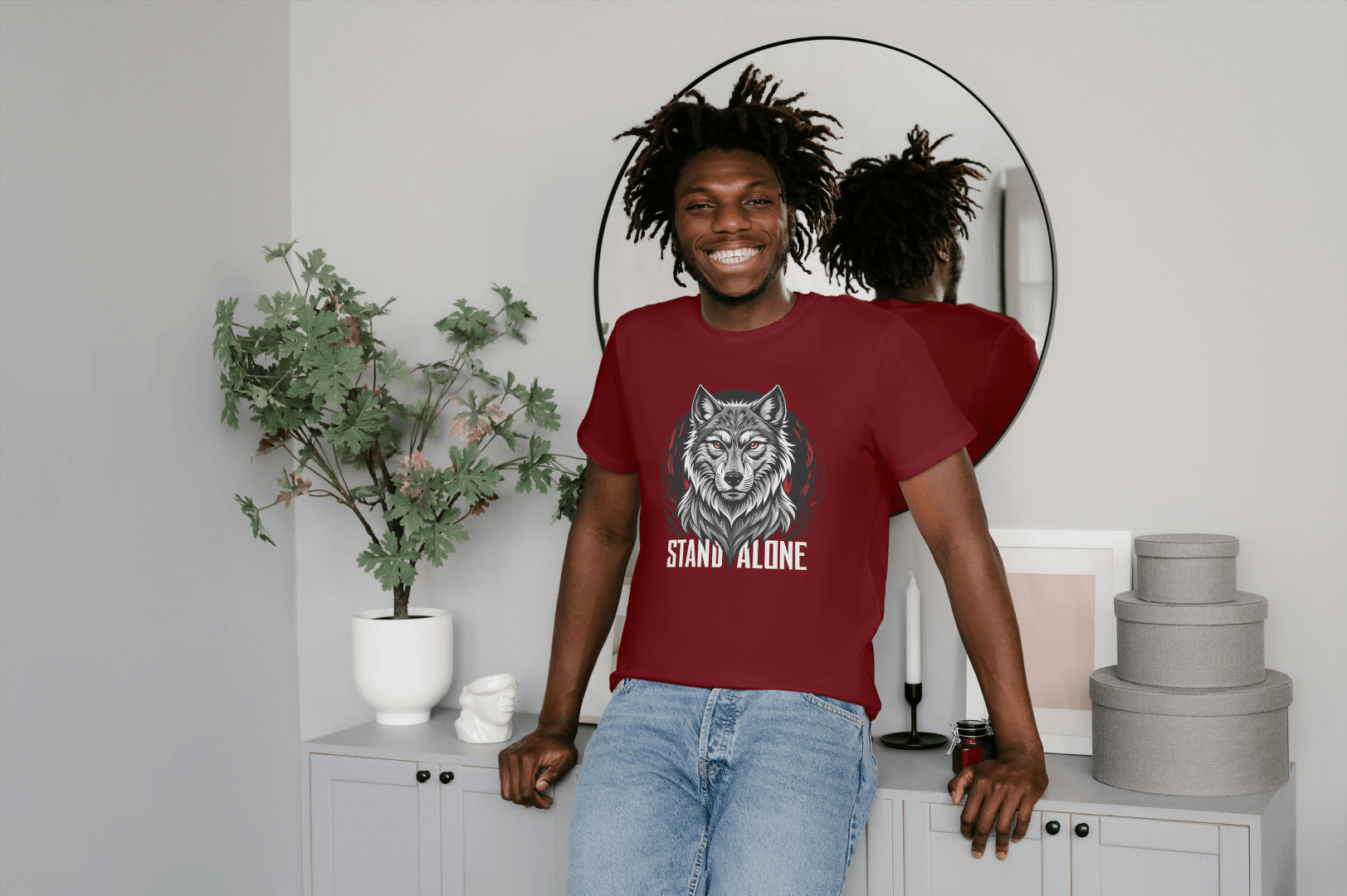 Stand Alone Wolf Tee: Red Eyes Alpha Graphic - Essentia Attire