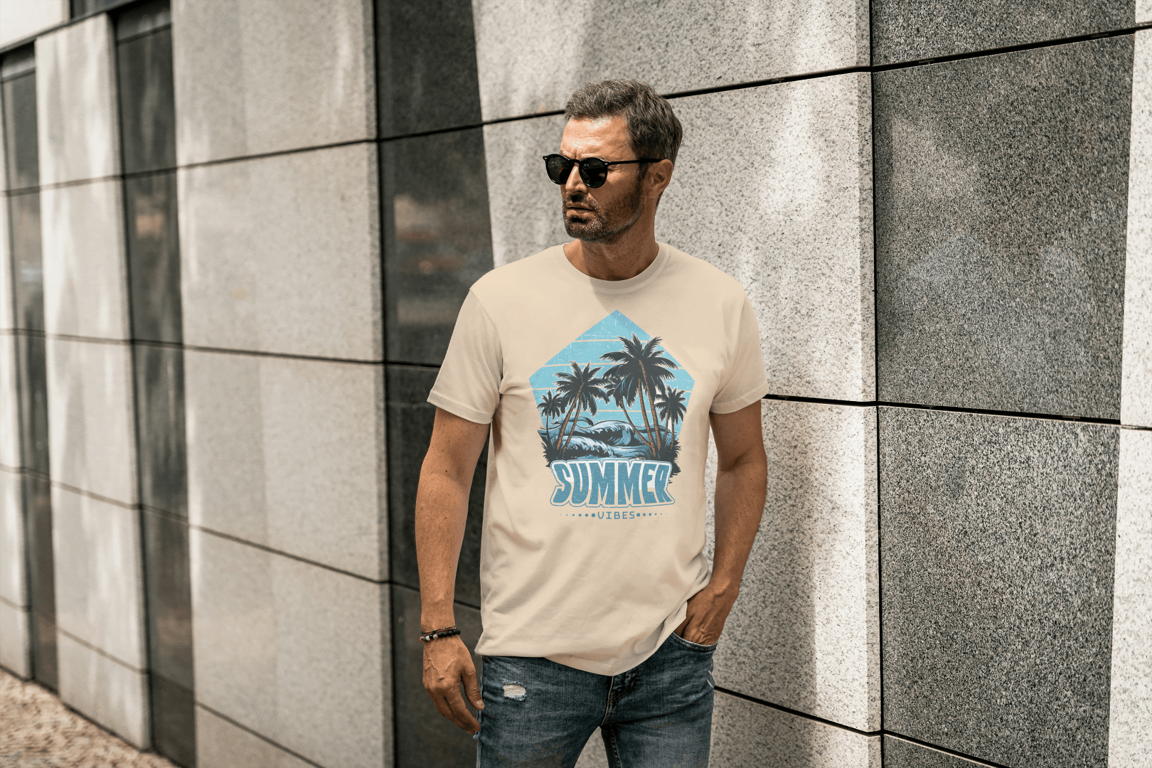 Quebec Summer Vibes Tee: Tropical Beach - Essentia Attire