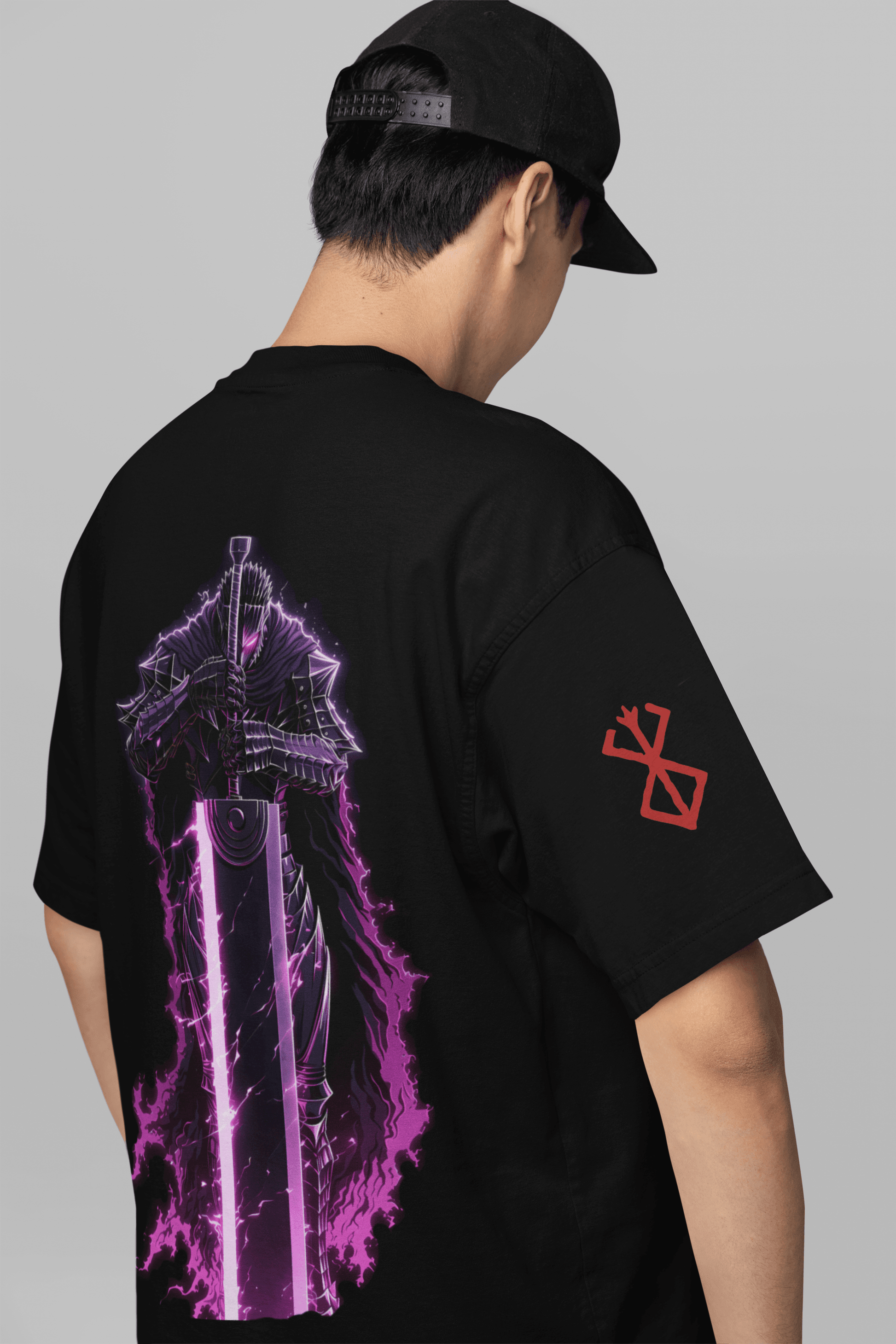 Berserker Armor Guts Oversized T-shirt | Front Katakana & Back Art | Die-hard Fan - Essentia Attire