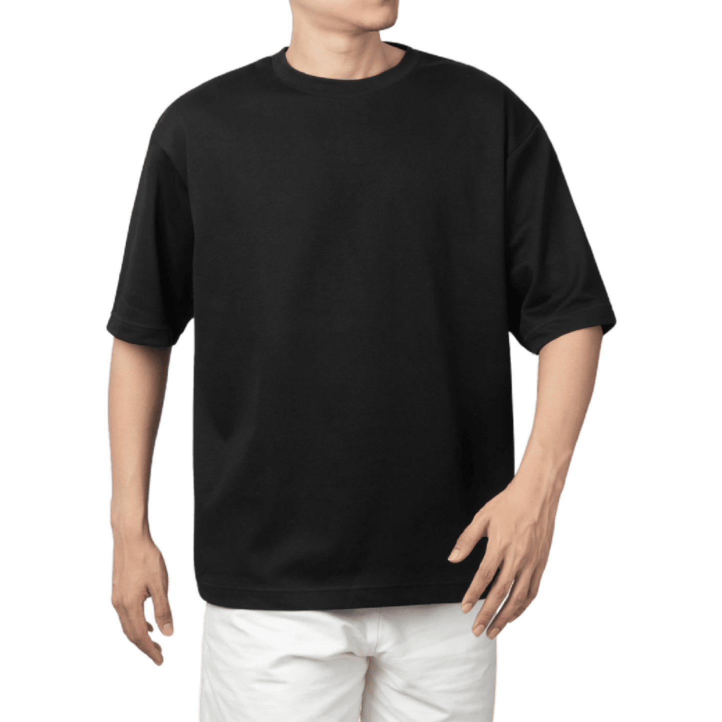 Black Oversized Plain Half-Sleeve: Unisex Drop-shoulder T-Shirt - Essentia Attire