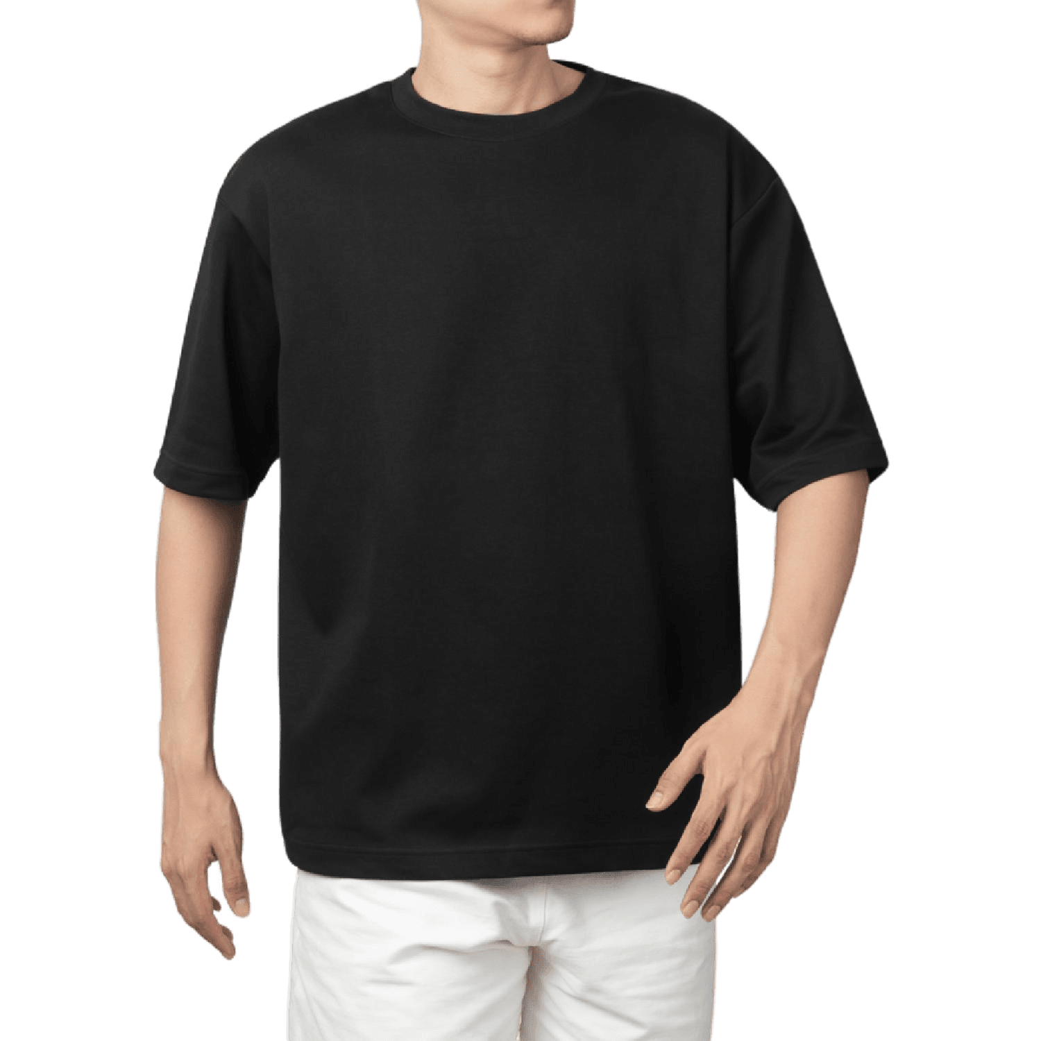 Black Oversized Plain Half-Sleeve: Unisex Drop-shoulder T-Shirt - Essentia Attire