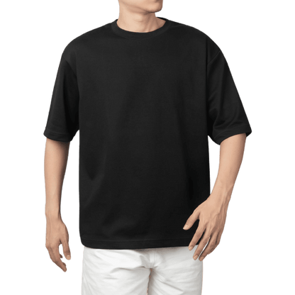 Black Oversized Plain Half-Sleeve: Unisex Drop-shoulder T-Shirt - Essentia Attire