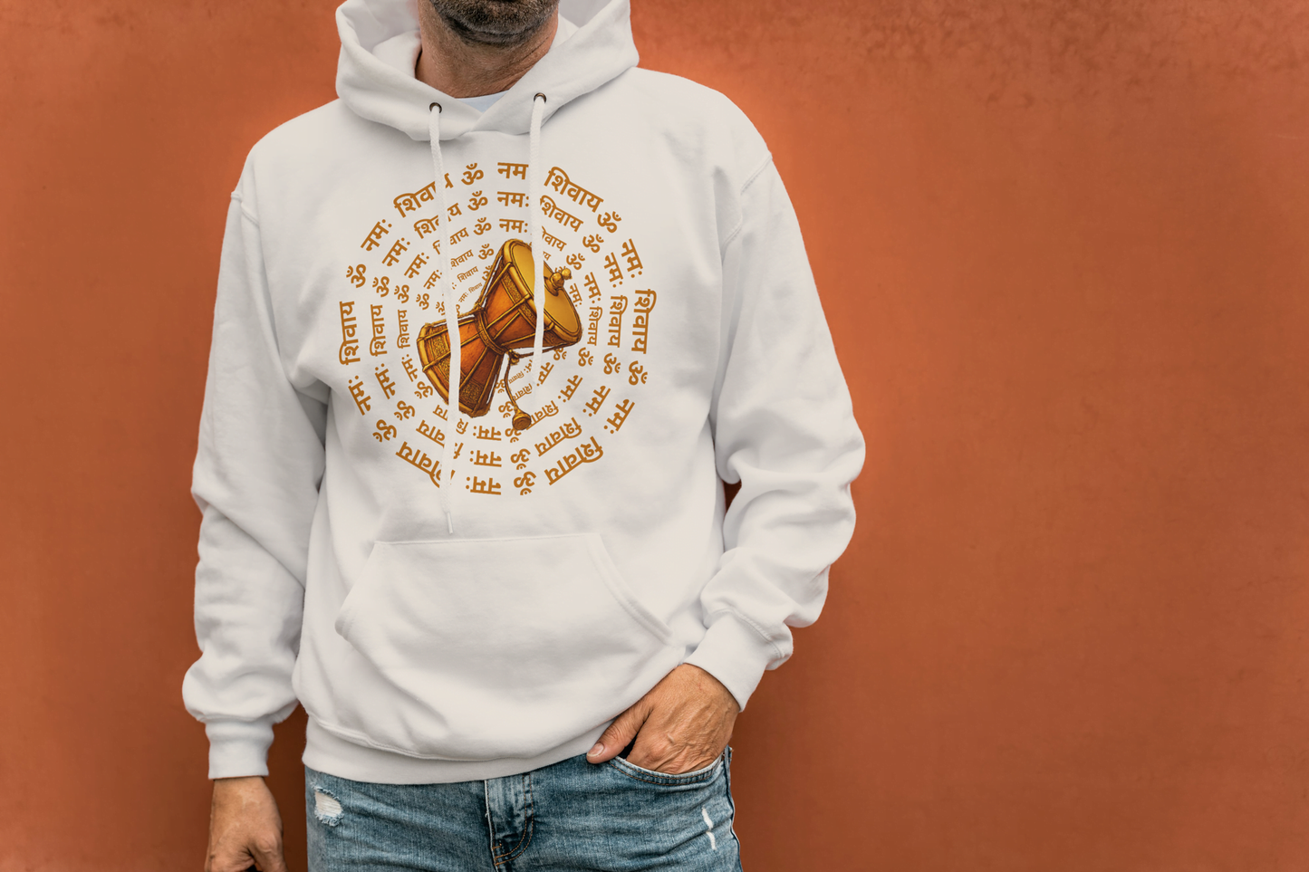 Sacred Damru Music Instrument O/S DropShoulder Hoodie | Hindu Devotional Wear & Religious Gift