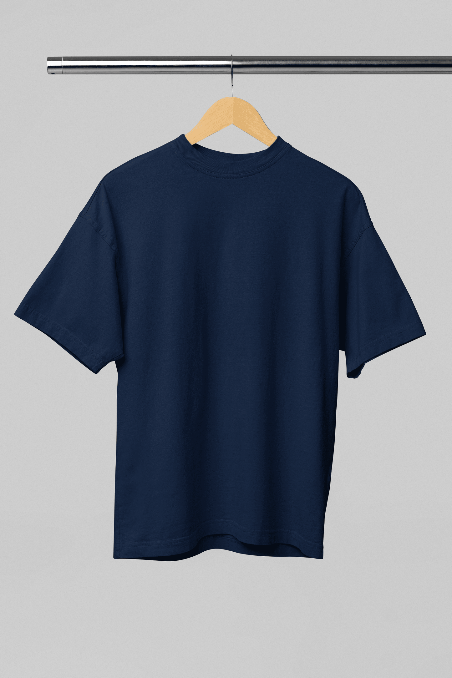 Navy Blue Oversized Plain Half-Sleeve: Unisex Drop-shoulder T-Shirt - Essentia Attire