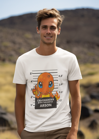 Charmander "Arrested for Arson" Pokémon: Fire Type Anime Graphic Tee - Essentia Attire