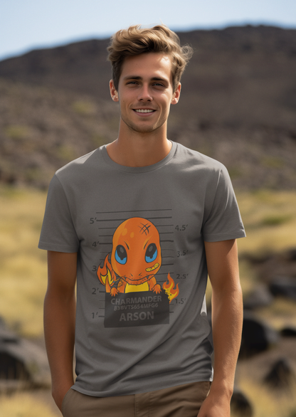 Charmander "Arrested for Arson" Pokémon: Fire Type Anime Graphic Tee - Essentia Attire